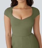 Combinaison de yoga Softlyzero™ Airy avec col U, manches courtes et poches latérales - Édition Easy Peasy