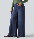 Halara Flex™ Jean large Palazzo et Taille Haute avec Poches Avant en Tricot Extensible Lavé