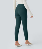 Pantalon tailleur skinny gainant taille haute à chevrons avec poches arrière zippées décoratives