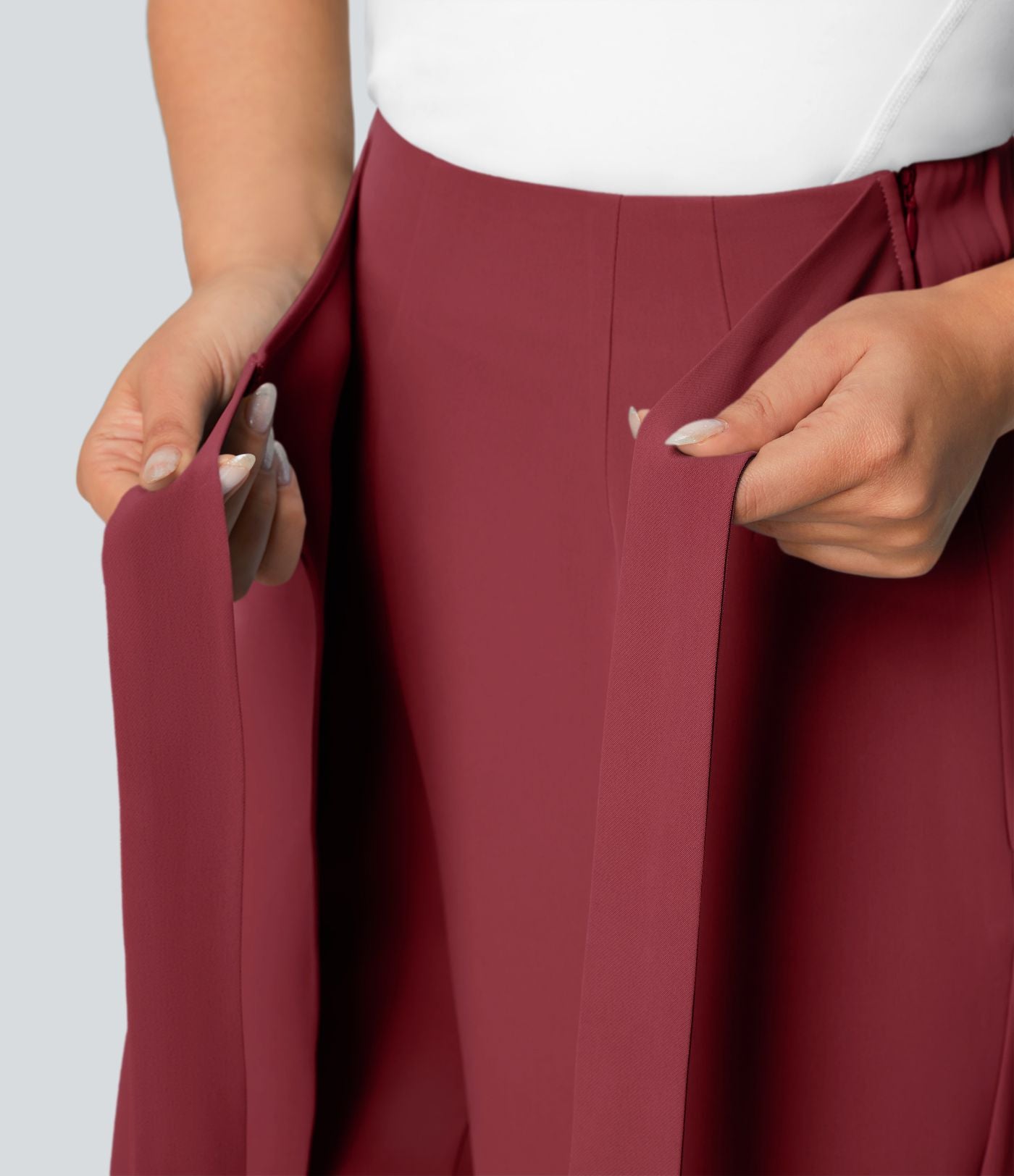 Pantalon Tailleur Large Fluide Taille Haute Fermeture Éclair Invisible