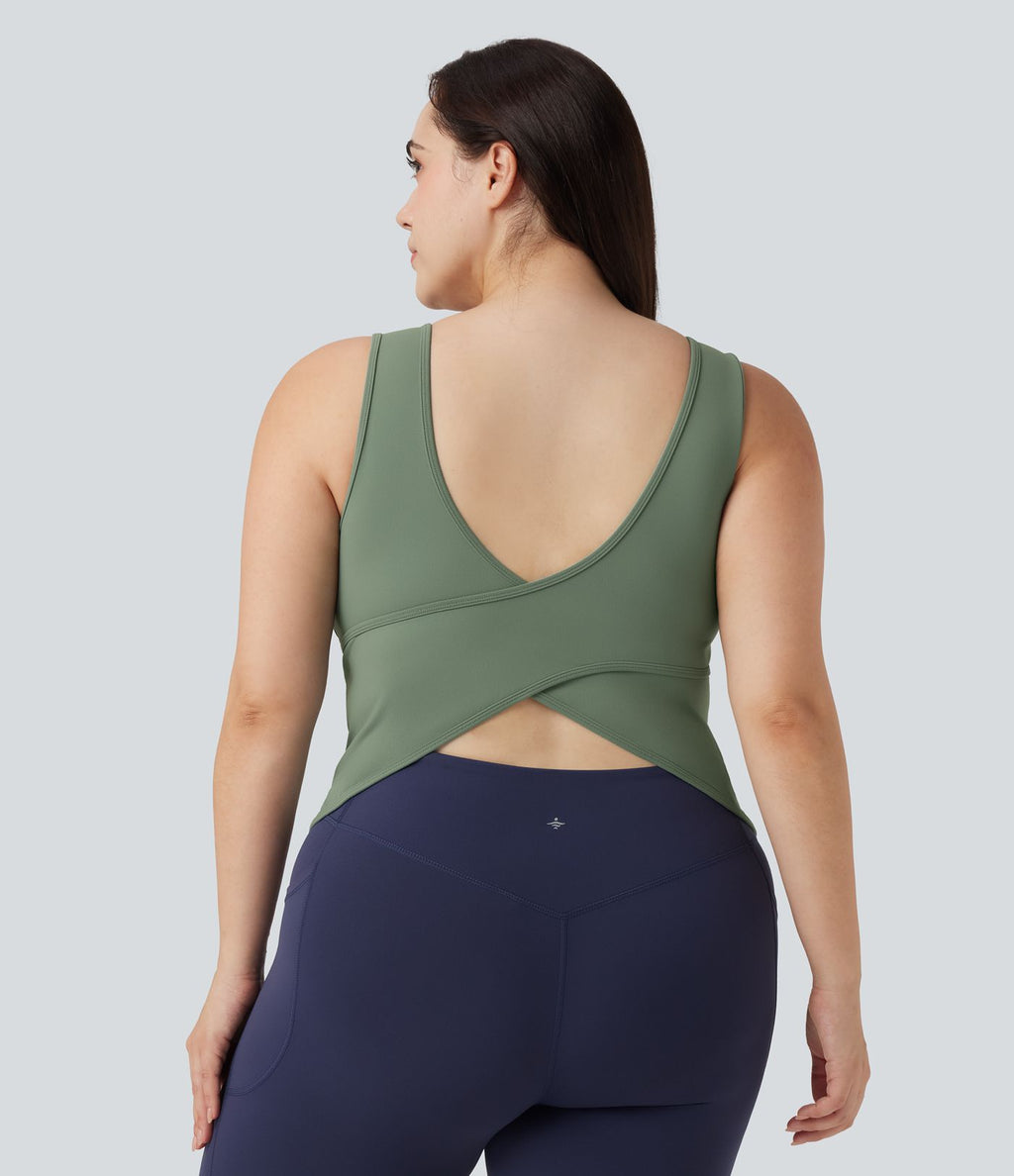 Débardeur yoga grande taille col en U croisé-Longueur rallongée