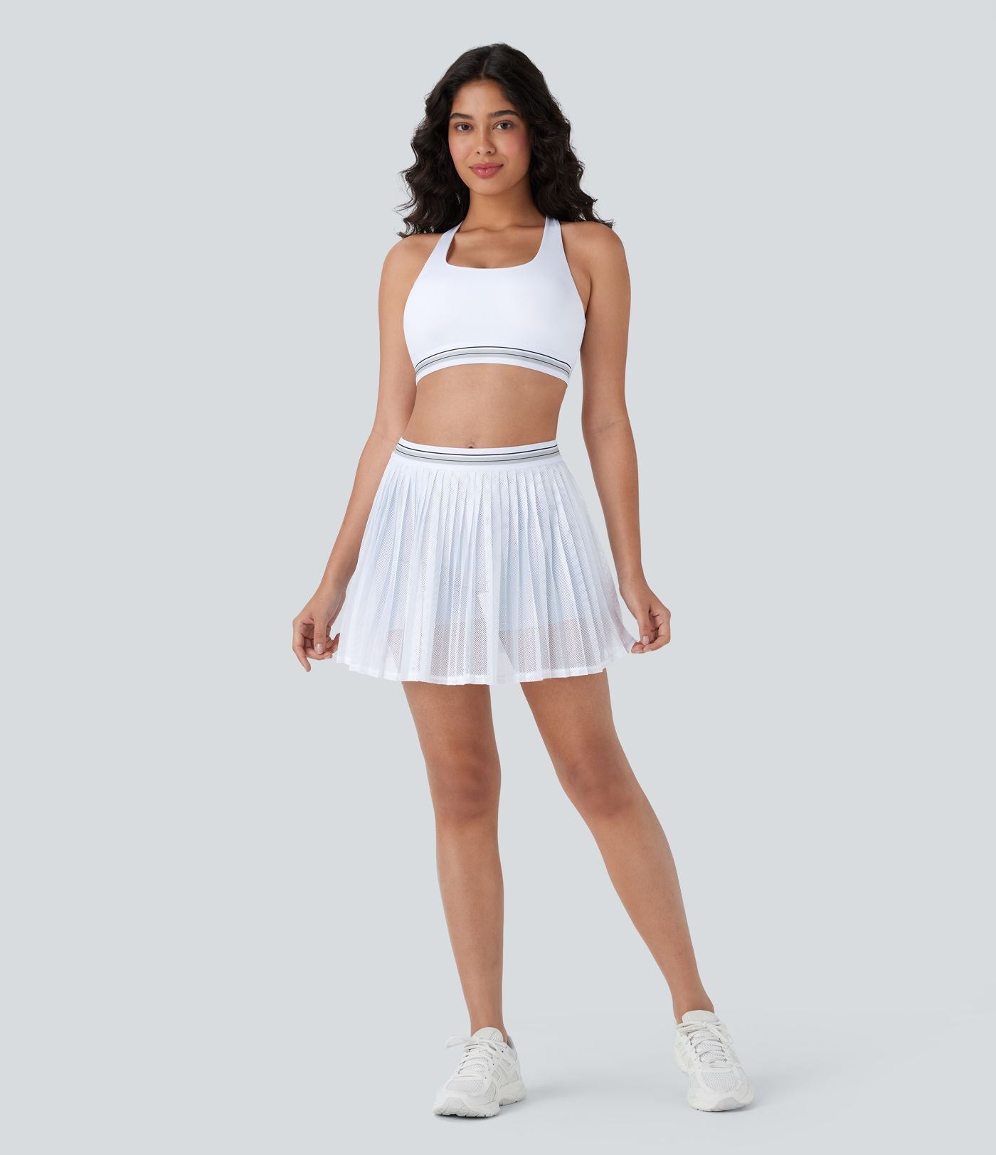 Jupe de tennis mini 2-en-1 à taille haute, color block, poches latérales, découpe plissée à effet frais InstantCool et séchage rapide