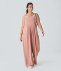 Salopette Casual Grande Taille en Gaufré avec Bretelles Ajustables Boutons et Poches Multiples