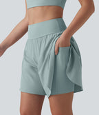 SoftlyZero™ QuickDry Short running 2-en-1 gainant taille haute à pois réfléchissants et ourlet croisé 17,5 cm avec poches