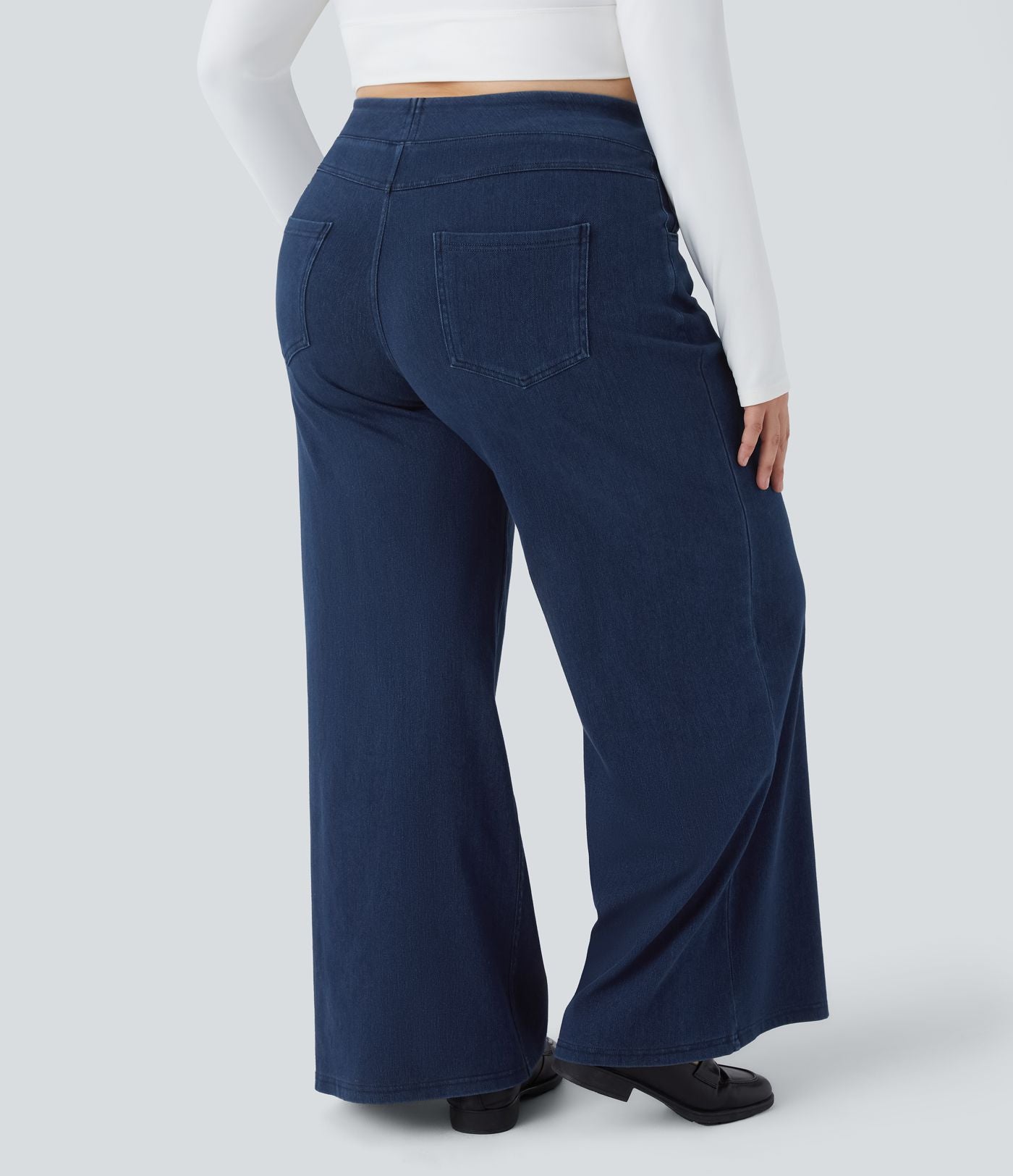 Halara Flex™ High Waisted Multiple Pockets Wide Leg Loose Stretchy Knit Casual Plus Size Jeans