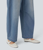 Jean jogging barrel Halara Flex™ molleton français délavé jambe ballon taille mi-haute avec cordon de serrage et poches