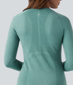 OneForm Seamless Flow Top de sport yoga à col rond, manches longues raglan avec passants pouces