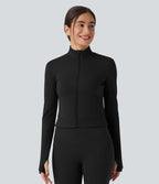 Veste yoga SoftlyZero™ Plush col montant manches longues avec trous pour pouces et dos croisé
