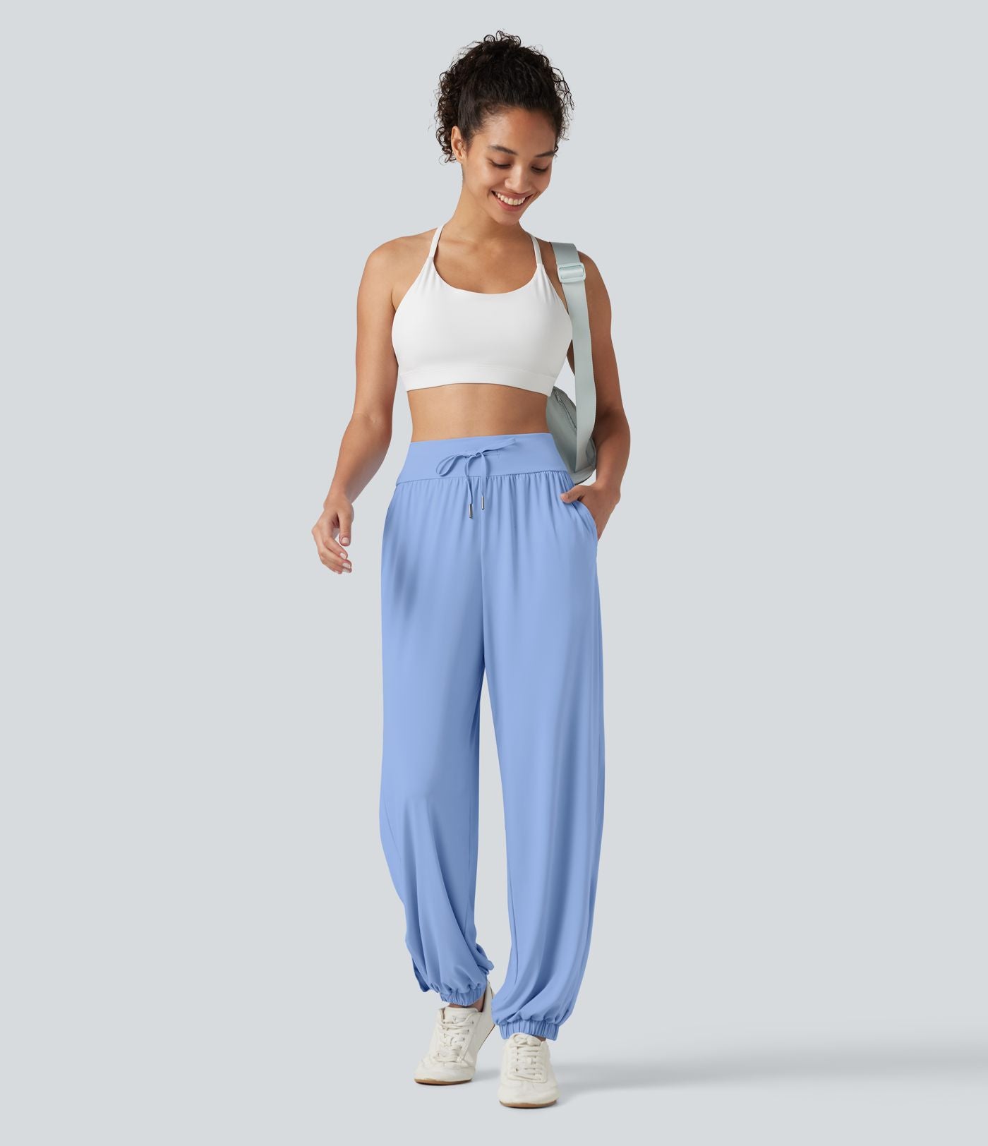 Jogging de sport taille haute effet frais InstantCool avec cordon de serrage, fentes, poches et séchage rapide, protection solaire UPF50+