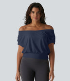 Haut de sport yoga épaules dénudées manches courtes oversize effet frais InstantCool séchage rapide