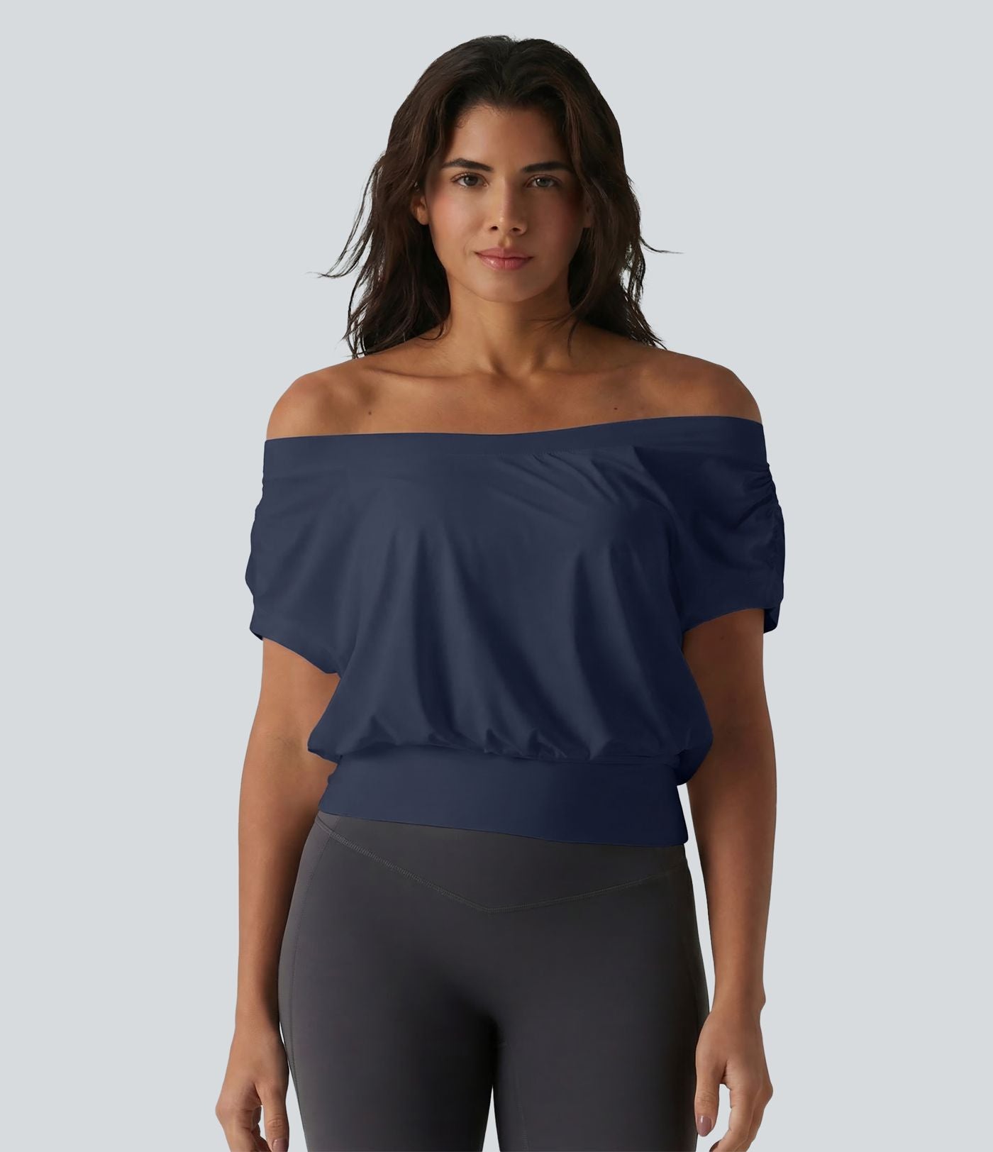 Haut de sport yoga épaules dénudées manches courtes oversize effet frais InstantCool séchage rapide