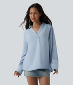 Blouse casual denim en lyocell col V manches longues
