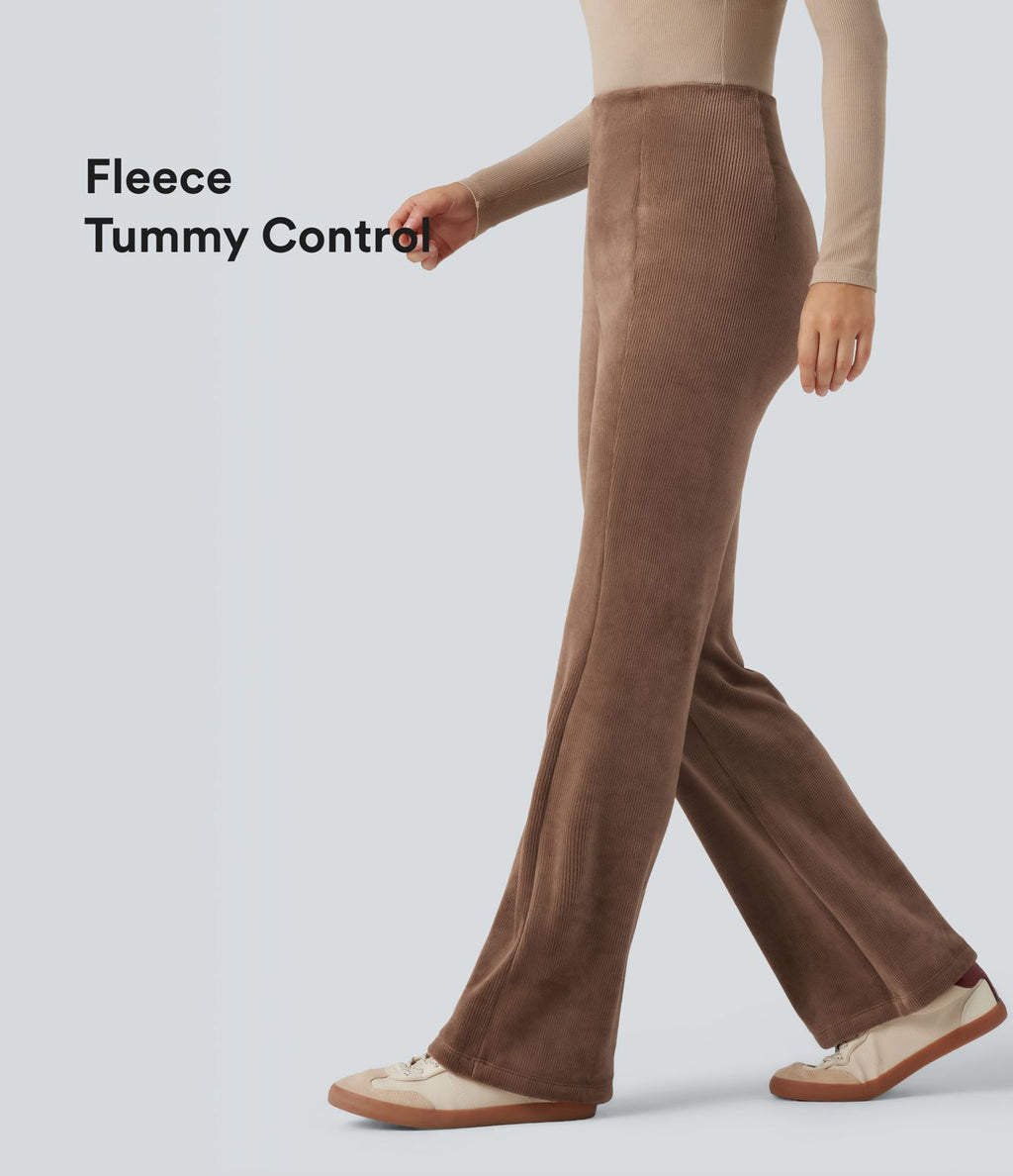 Pantalon évasé polaire côtelé gainant taille haute