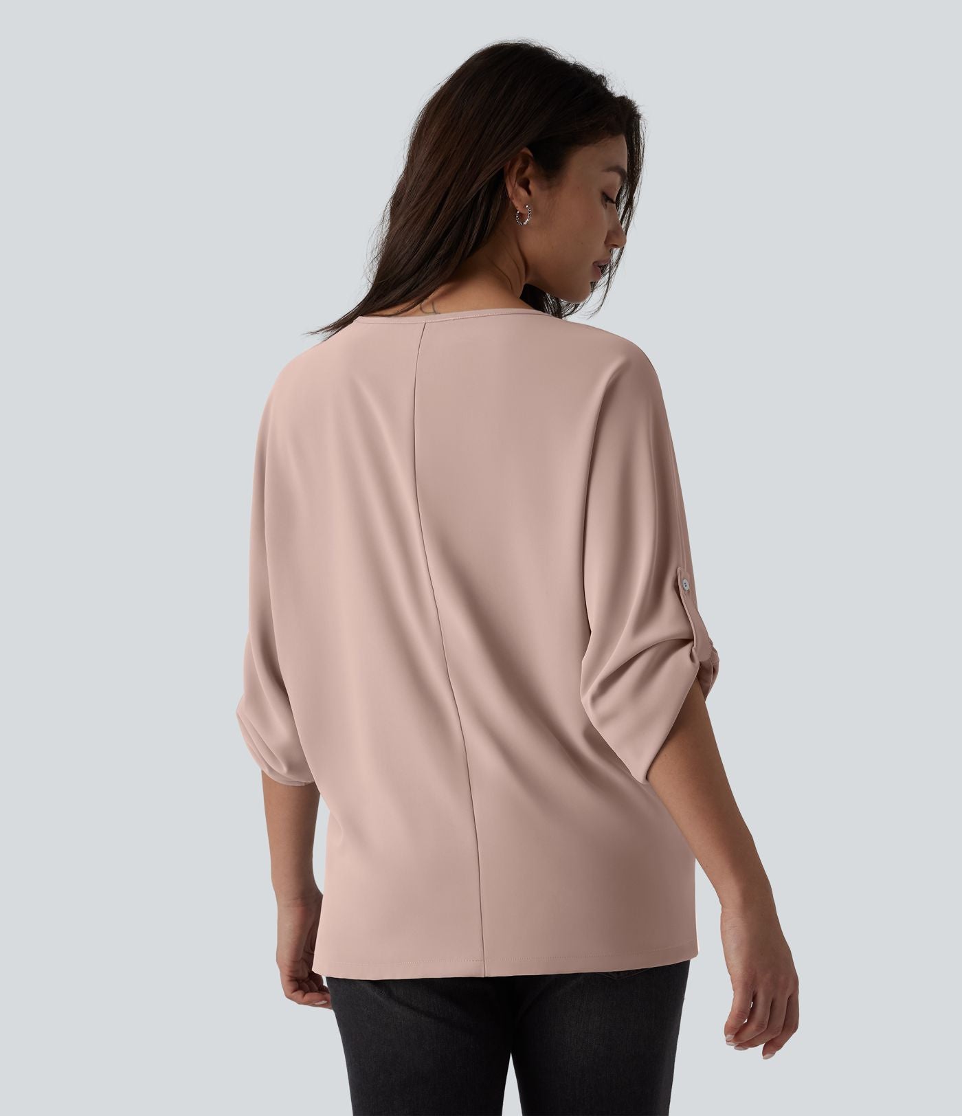 Blouse esprit bureau défroissage facile, col V et manches longues