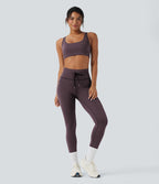 Legging de yoga rayé taille haute avec cordon de serrage et poches