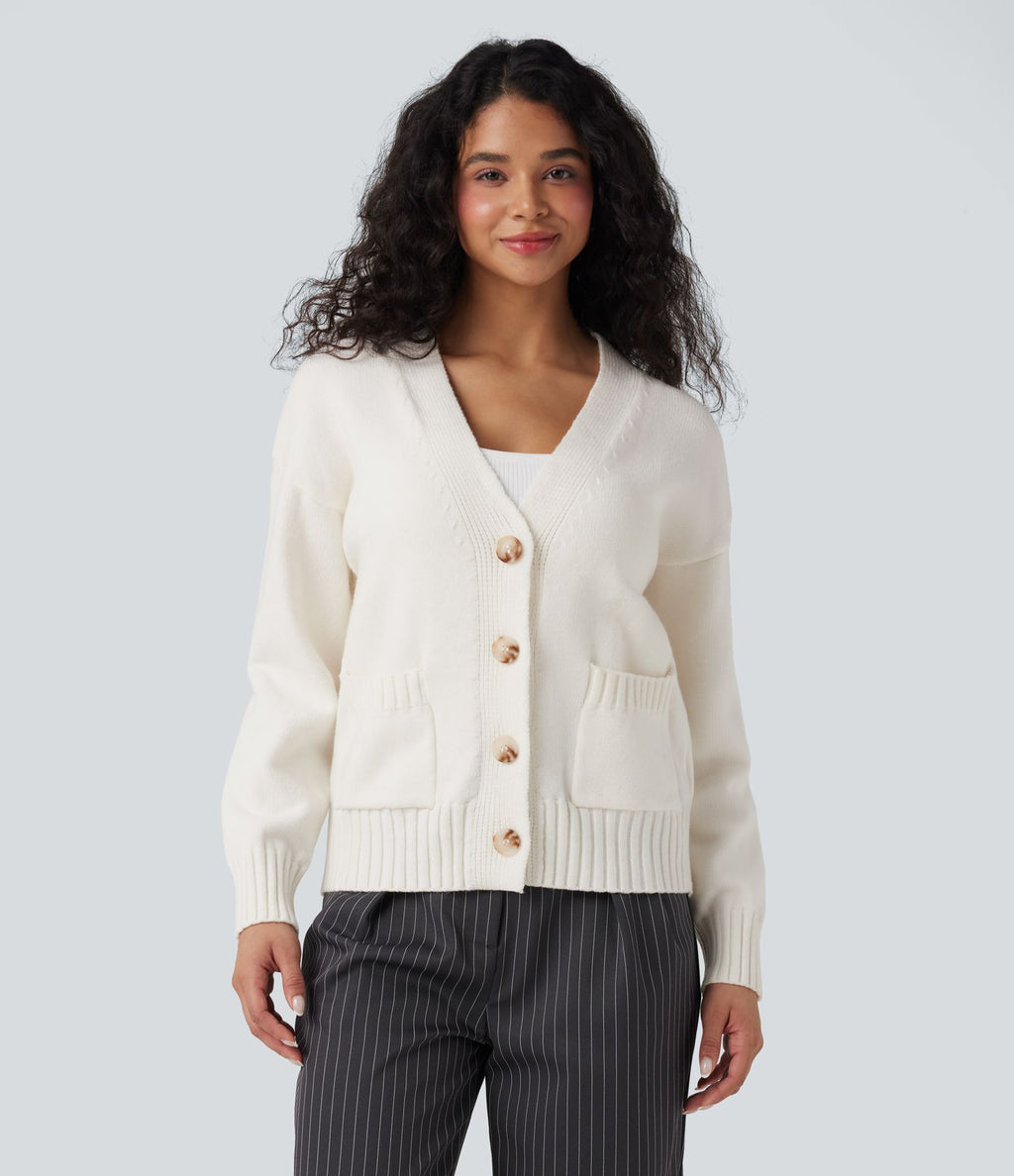 Cardigan tailleur col V manches longues avec poches