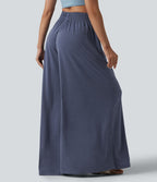 Pantalon large fluide chiné resort taille haute avec poches