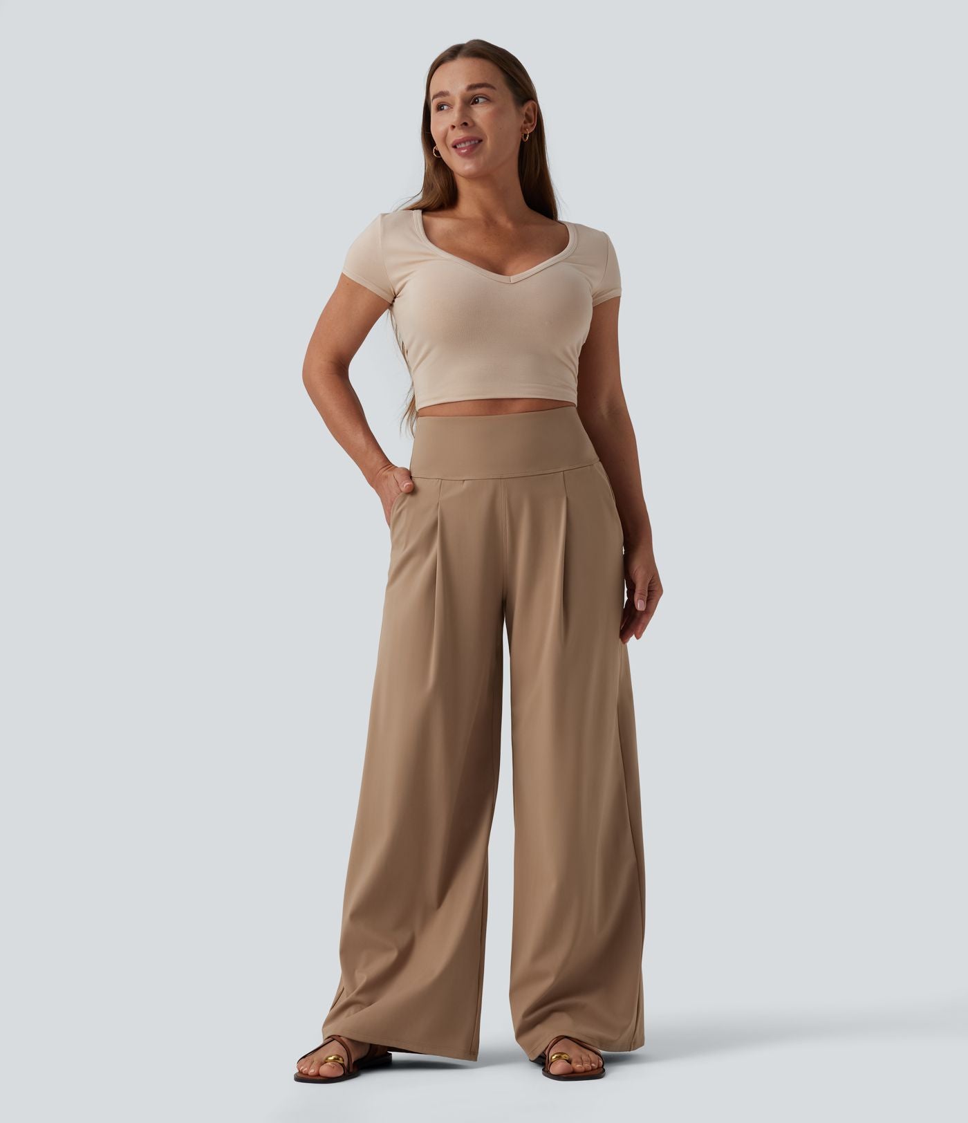 Pantalon large décontracté SoftlyZero™ Airy gainant taille haute effet frais InstantCool avec poches, protection solaire UPF50+