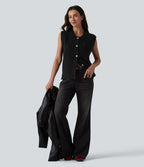 Gilet casual col rond ourlet fendu boutonnage devant