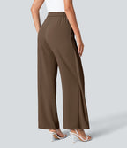 Pantalon Tailleur Large Fluide Taille Haute Fermeture Éclair Invisible