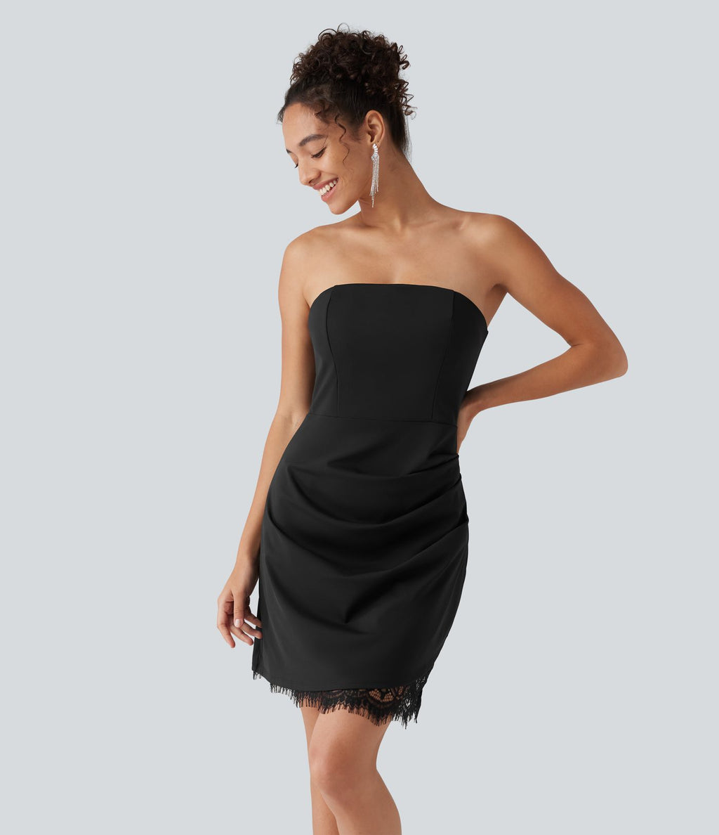 Robe nuisette mini avec brassière intégrée et dentelle contrastante en SoftlyZero™ Airy à effet frais InstantCool, protection solaire UPF50+