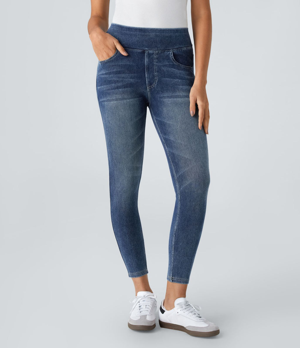 Leggings 7/8 décontractés en denim taille haute avec poches Halara Flex™