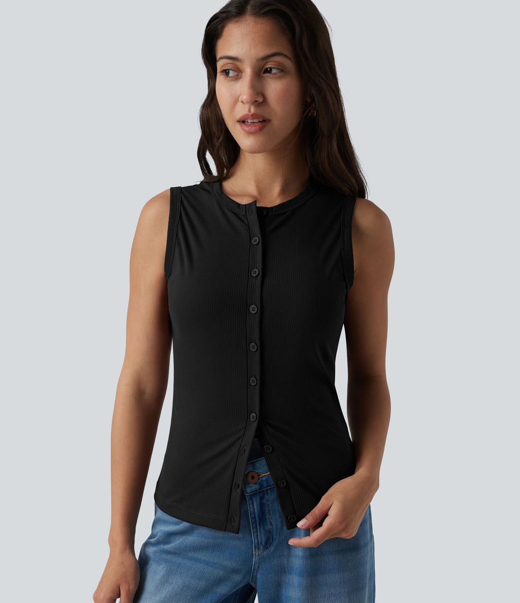 Débardeur casual col rond côtelé maille
