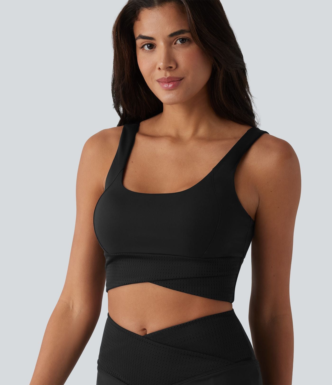 Débardeur de yoga court col U avec brassière intégrée