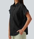 Chemise décontractée manches courtes en coton et lin avec poche
