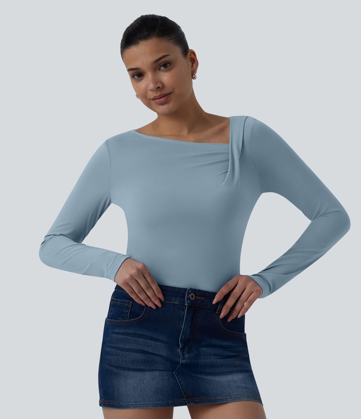 Haut casual asymétrique manches longues froncé