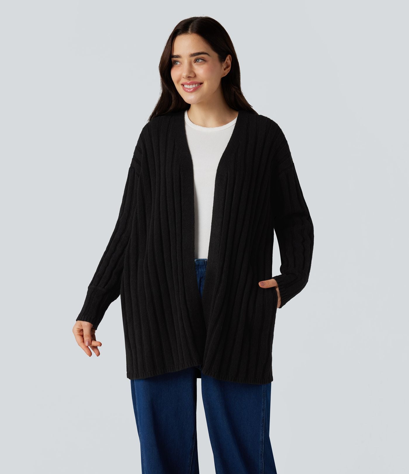 Cardigan décontracté à manches longues avec poches