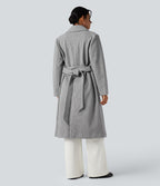 Manteau polaire long ceinturé manches longues avec poches