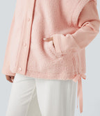 Veste Sherpa 2-en-1 col montant avec nœud et poches