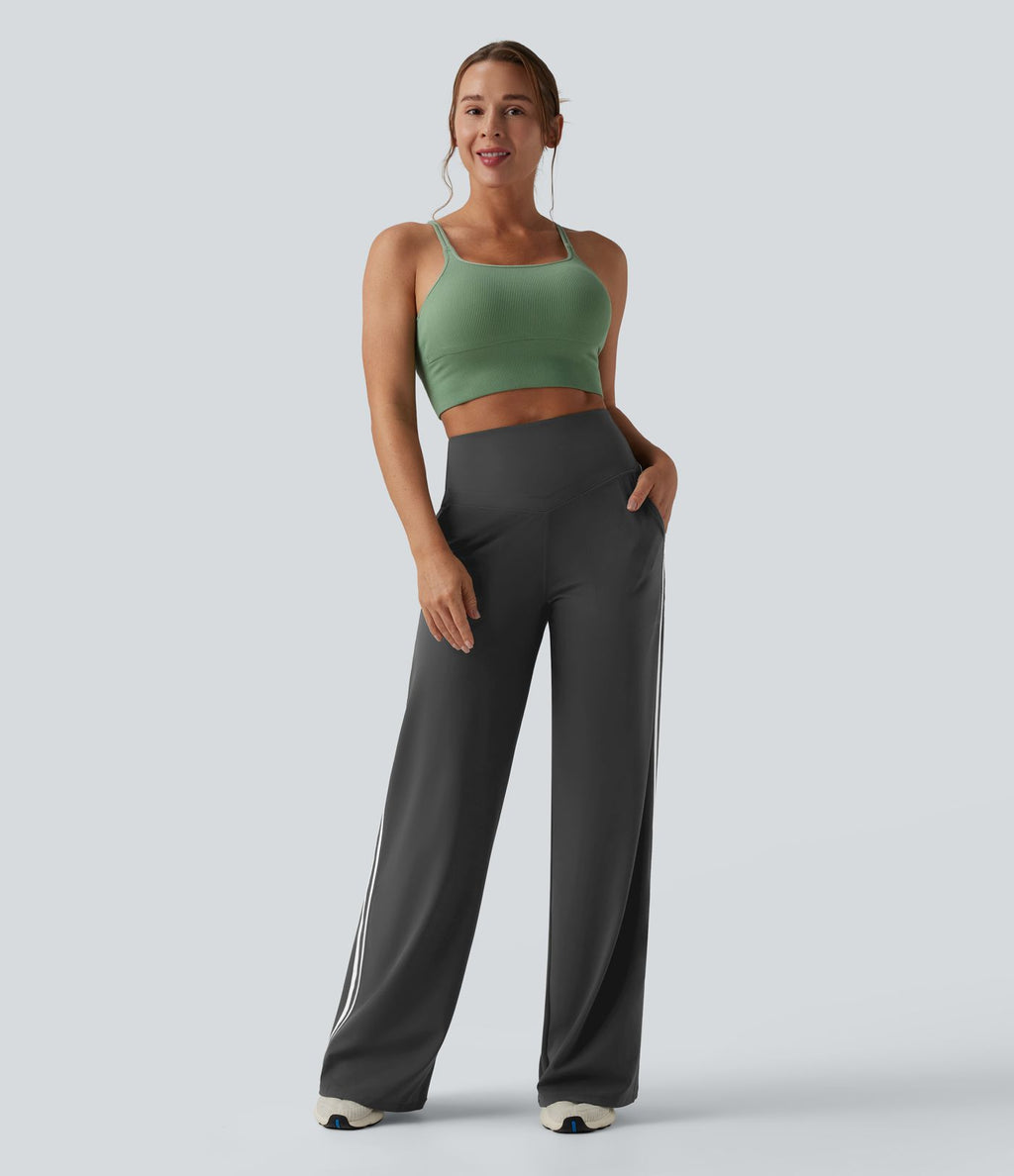 Pantalon ample yoga Halara UltraSculpt™ taille haute gainant à rayures color block avec poches