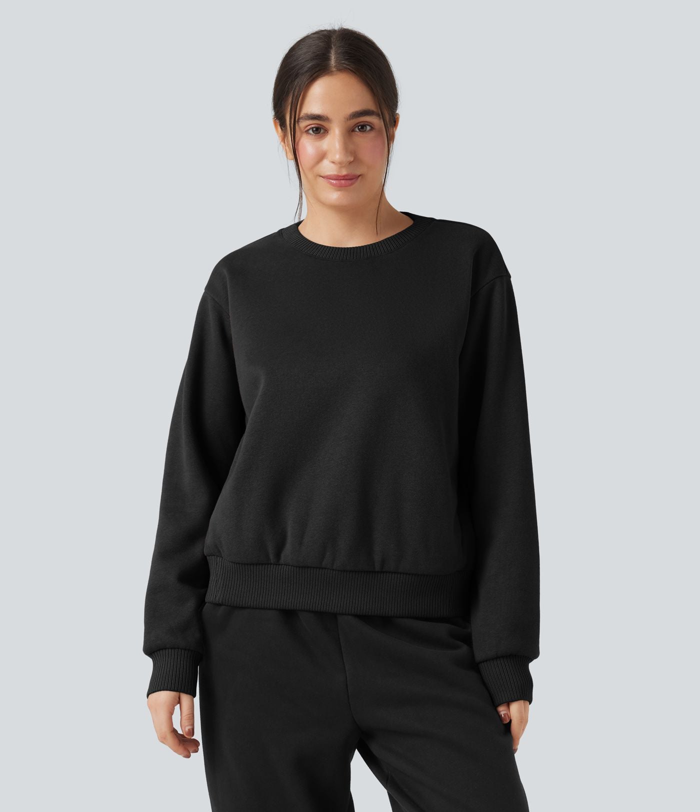 Sweat en coton molleton col rond manches longues avec poches