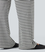 Pantalon évasé rayé taille basse à rabat