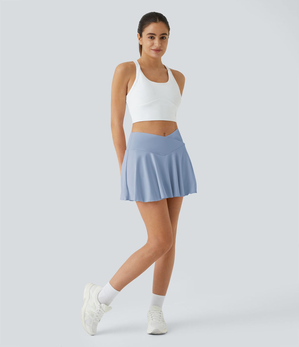 Jupe de tennis SoftlyZero™ Airy taille haute confortable 2-en-1 poches latérales croisées évasée effet frais