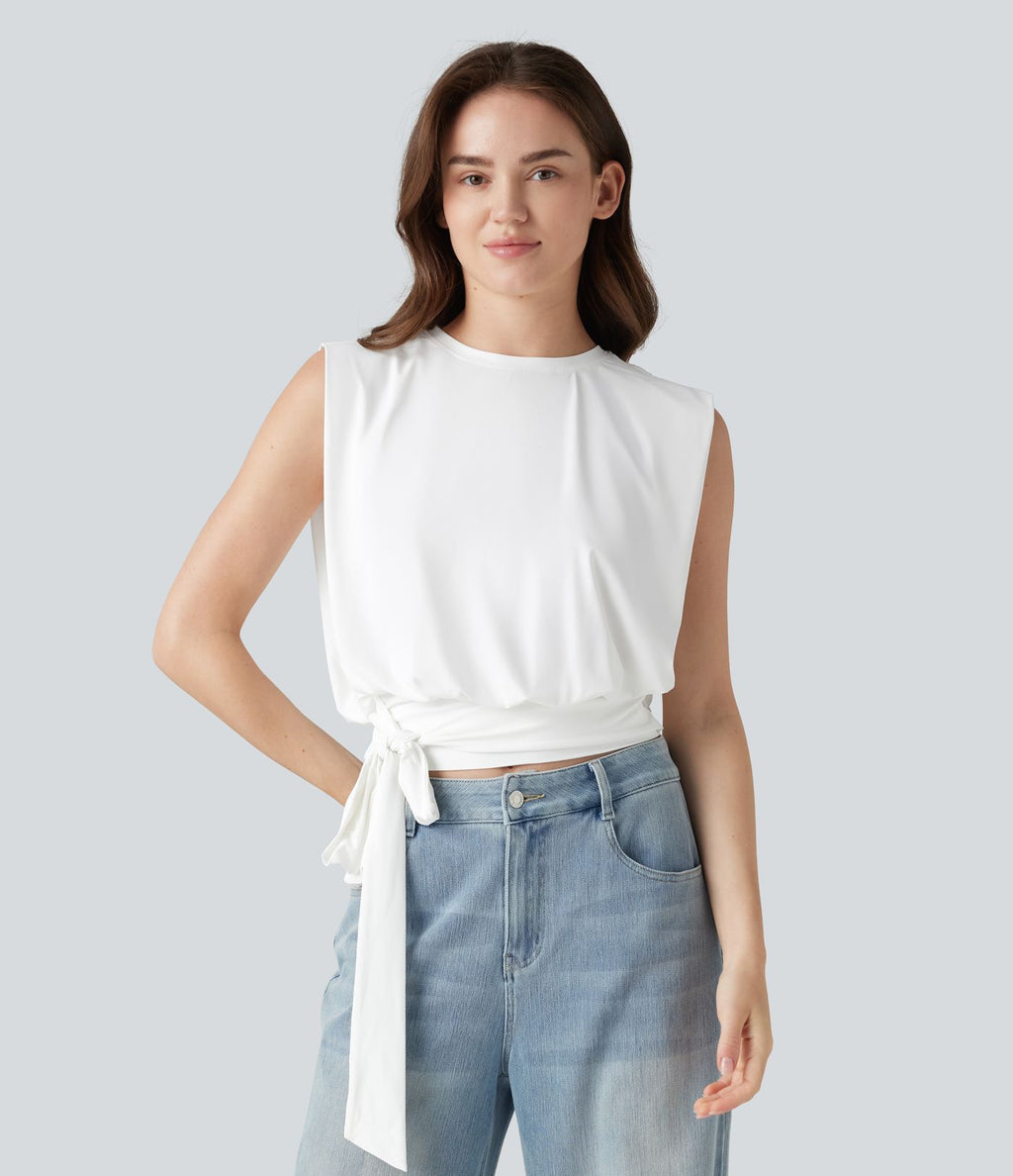 Haut décontracté, col rond, sans manches, à nouer sur le côté, à effet frais InstantCool, protection solaire UPF50+