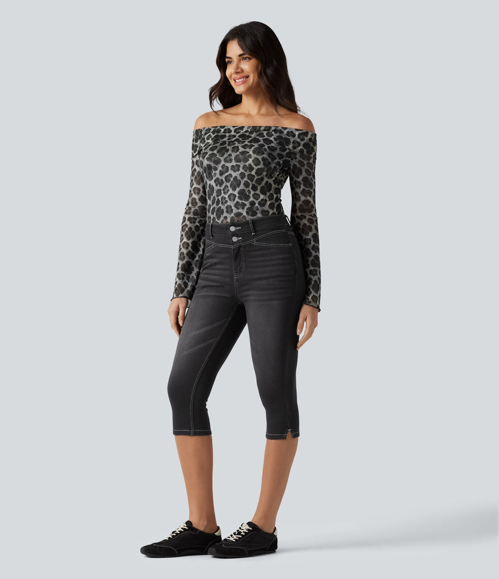 Halara Flex™ Jean slim casual capri taille haute avec fentes et poches