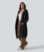 Gilet long casual à capuche manches longues avec poches