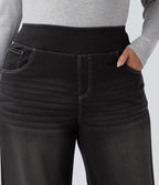 Halara Flex™ Jean large fluide taille haute à rayures délavé décontracté grande taille avec poches