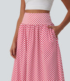 Jupe longue fluide casual à rayures taille haute avec poches