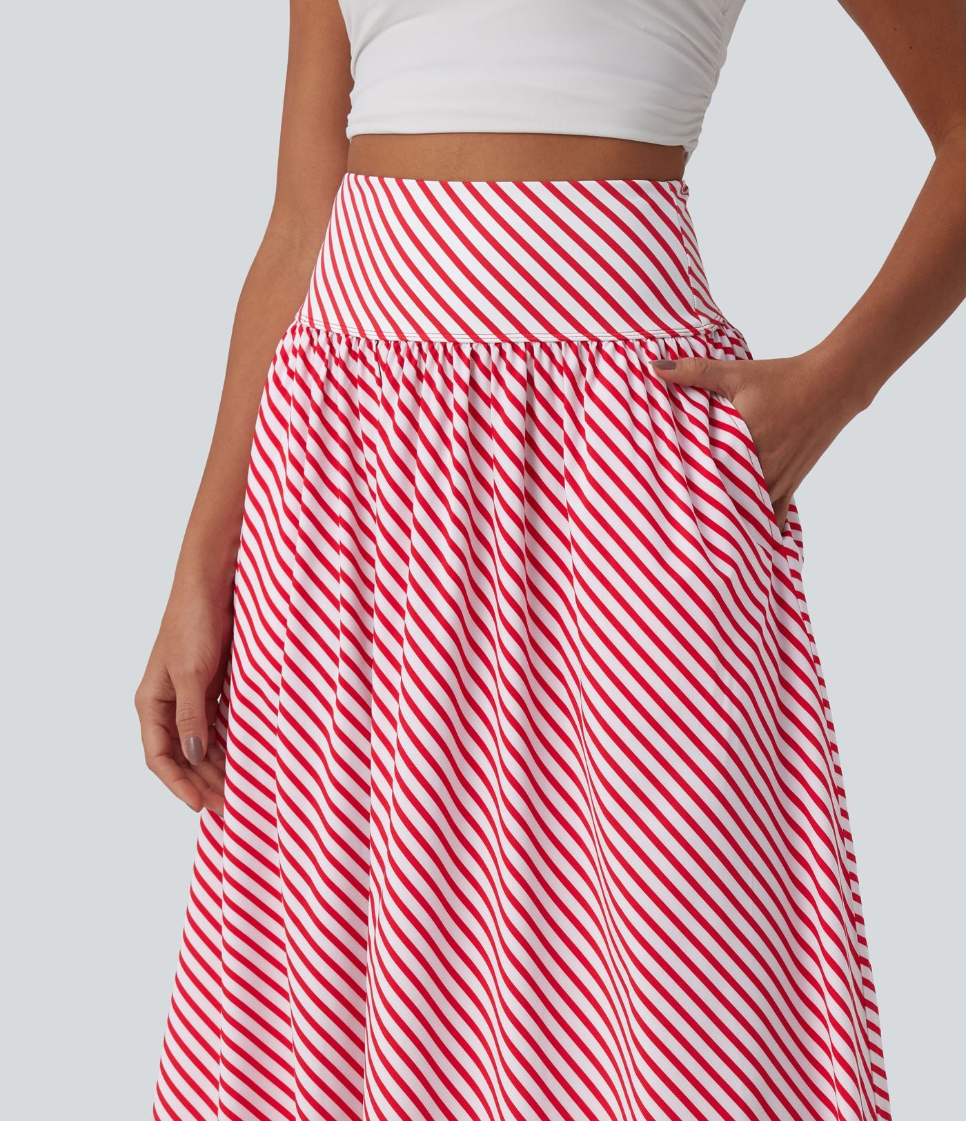 Jupe longue fluide casual à rayures taille haute avec poches