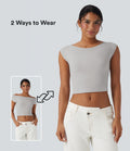Haut casual crop tricot côtelé col bateau manches courtes