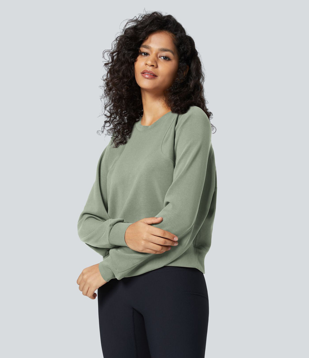 Sweatshirt Casual Solide à Manches Raglan et Col Rond