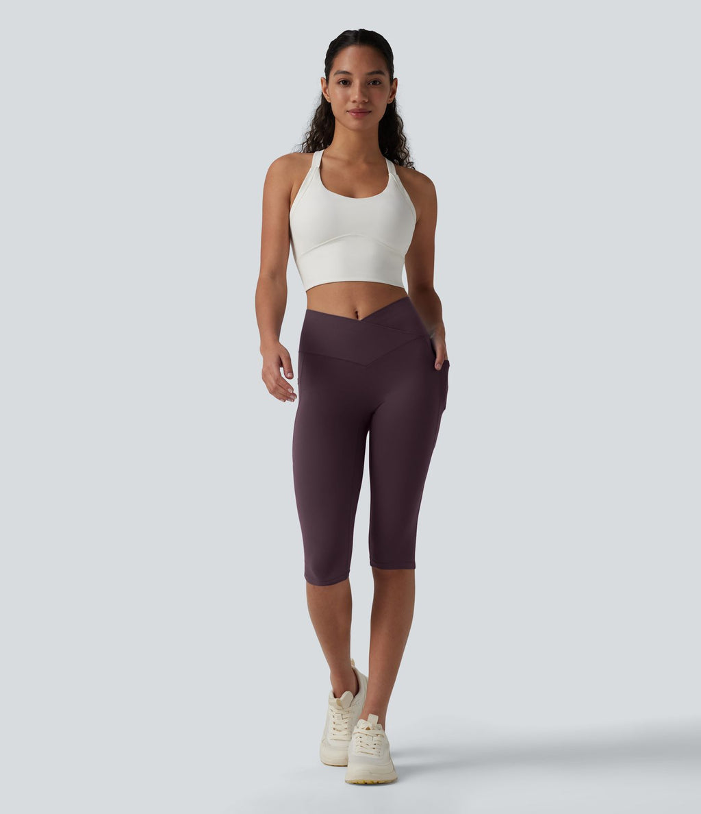 Legging de yoga corsaire SoftlyZero™ taille haute croisé avec poches - UPF50+