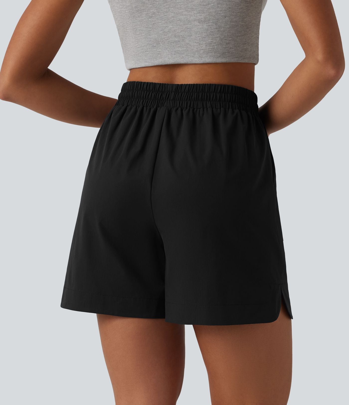 Short ample décontracté taille haute avec cordon de serrage ourlet arrondi avec poches