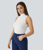 T-shirt Casual sans Manches en Tricot Côtelé à Col Haut