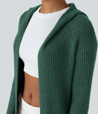 Cardigan long casual à capuche, manches longues et poches