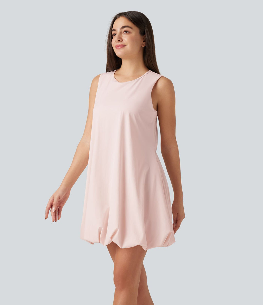 Robe sport mini de danse col rond sans manches coupe boule avec poches